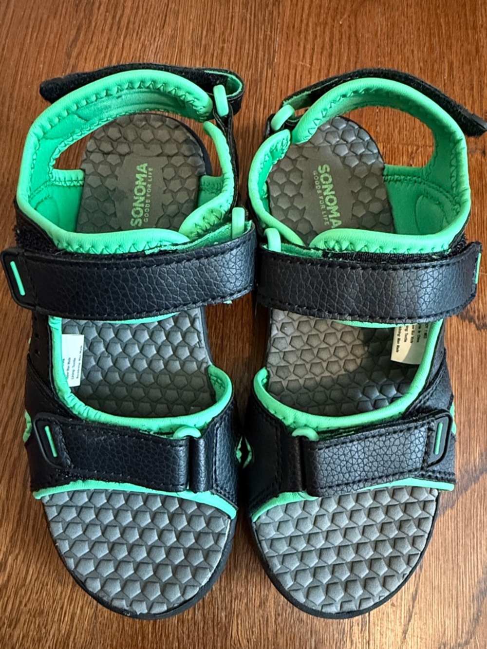 Sonoma Black and Green Kids Adjustable Sport Sandals